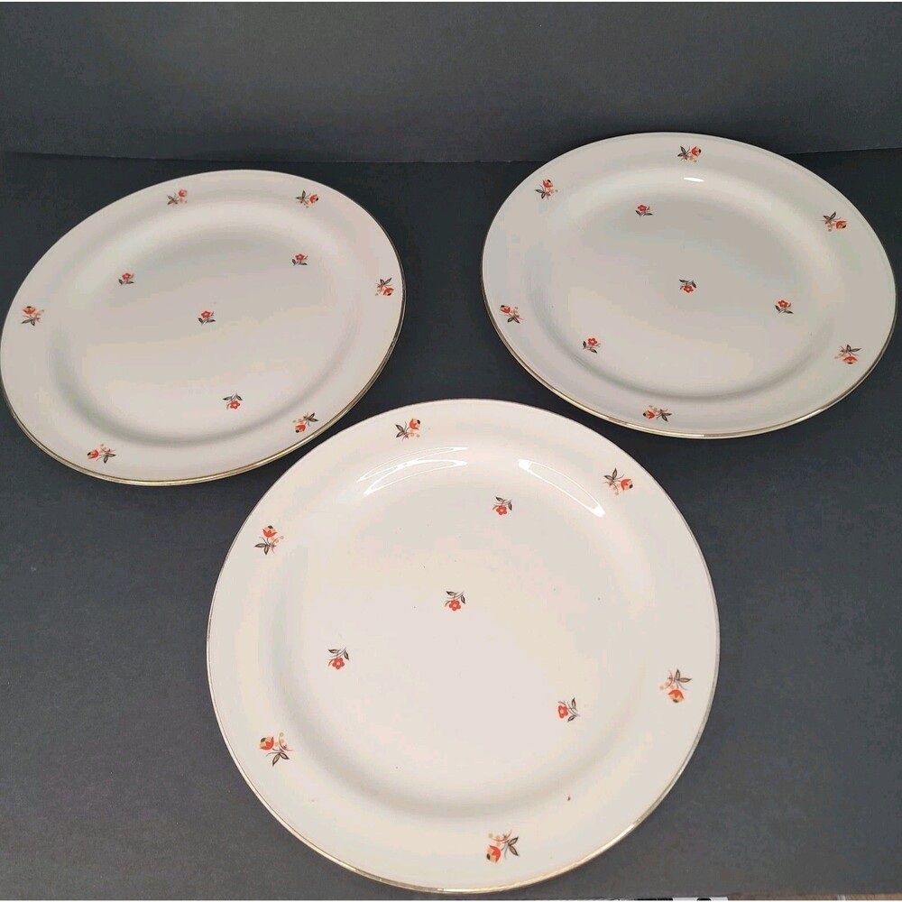 Vintage 1940s Cunningham Pickett Cardinal Dinner Plates Set of 3 22K Gold...